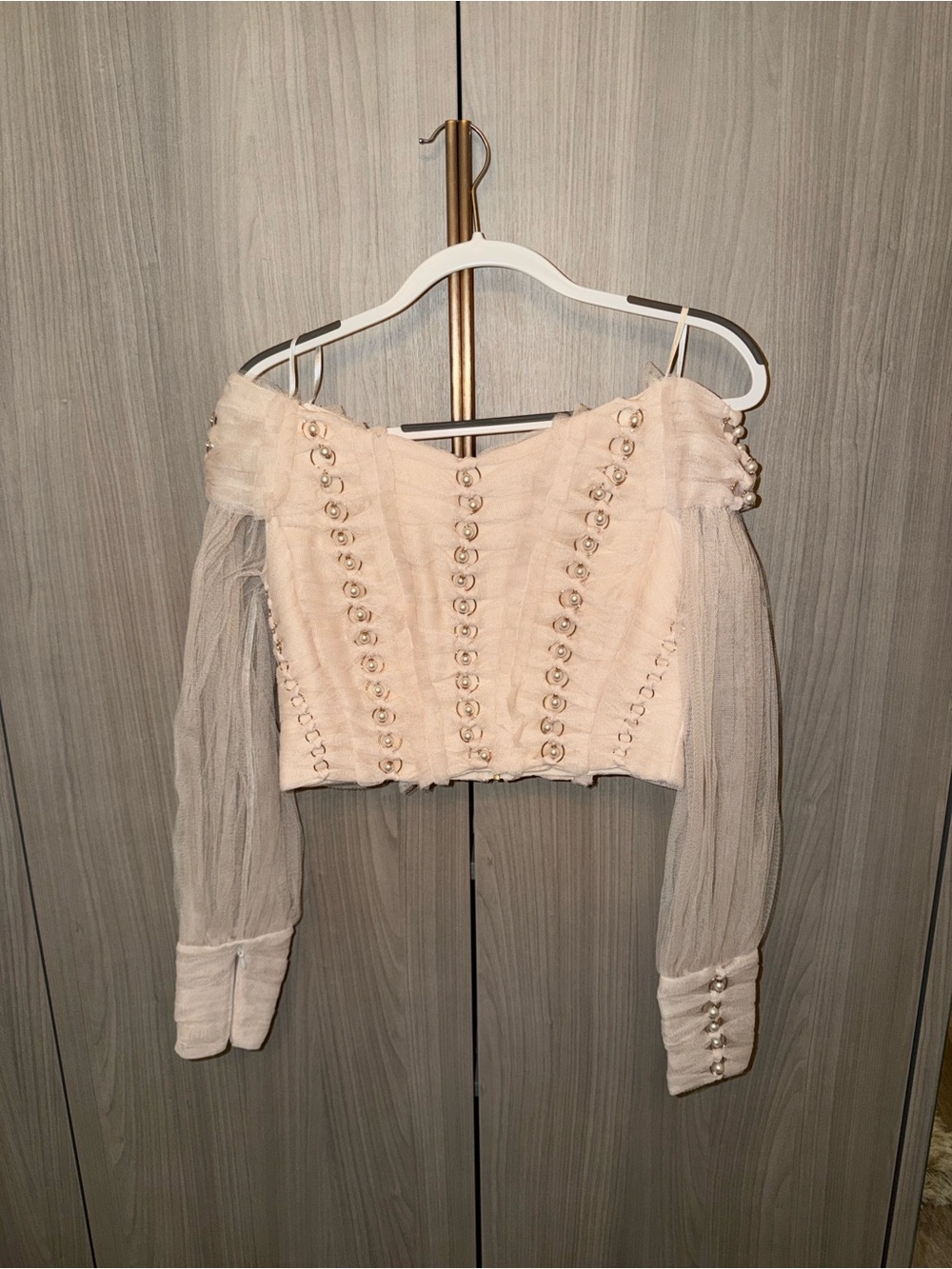 ZIMMERMANN Women’s Off-Shoulder Pearl-Accent Crop Top in Blush